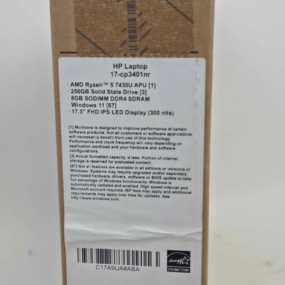 New HP Laptop 17-CP3401NR 17.3" Ryzen 5 7430U 4.3GHz 8GB RAM 256GB SSD