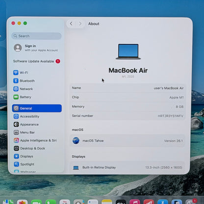 2020 Apple MacBook Air 13.3" M1 8C GPU 3.2GHz 8GB RAM 256GB SSD A2337
